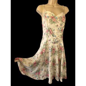 Vintage Rampage Floral Dress Women 11 USA White Pink Blue Spaghetti Strap 1990s